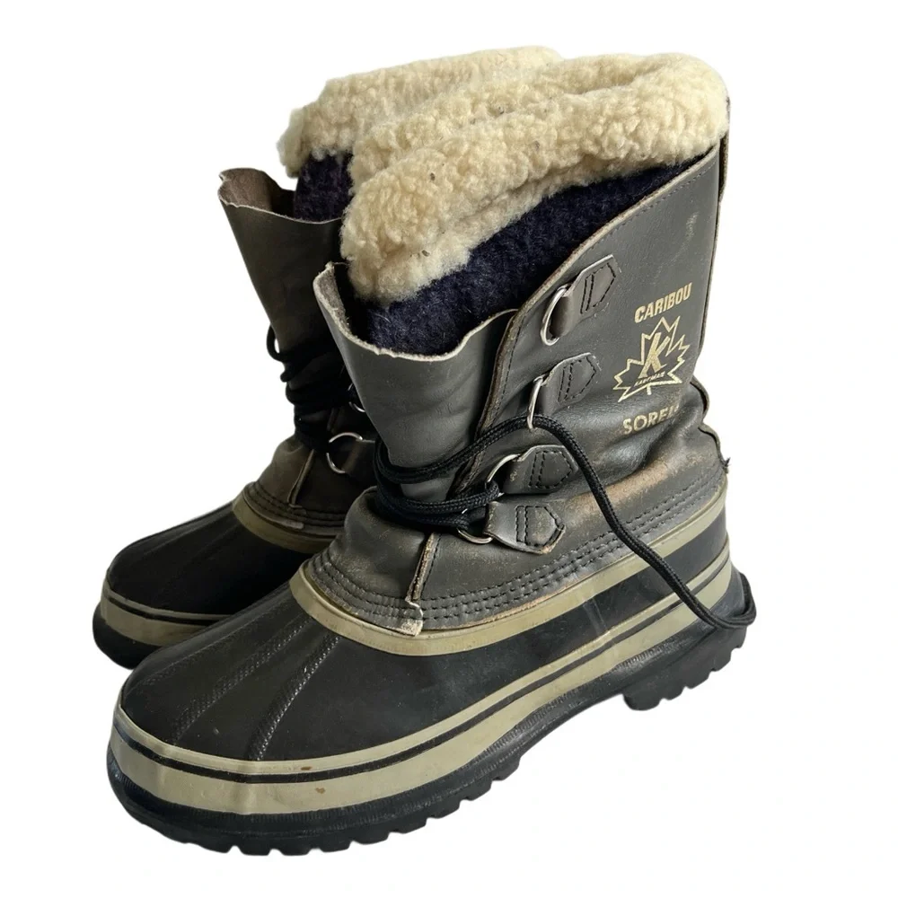 Sorel Caribu Boot Grey Leather Black Rubber Removable Wool 
Lining Canada 8 - Picture 2 of 11
